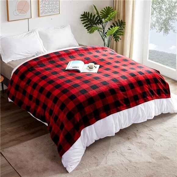 Fleece Throw Blankets, Buffalo Plaid Throw Blanket for Couch Sofa Bed, Soft Warm - Picture 3 of 8